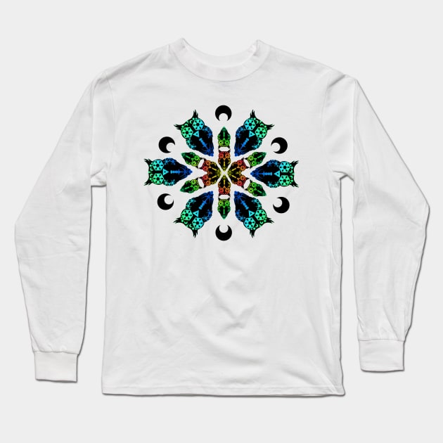 Rainbow Owl Mandala Long Sleeve T-Shirt by Not Meow Designs 